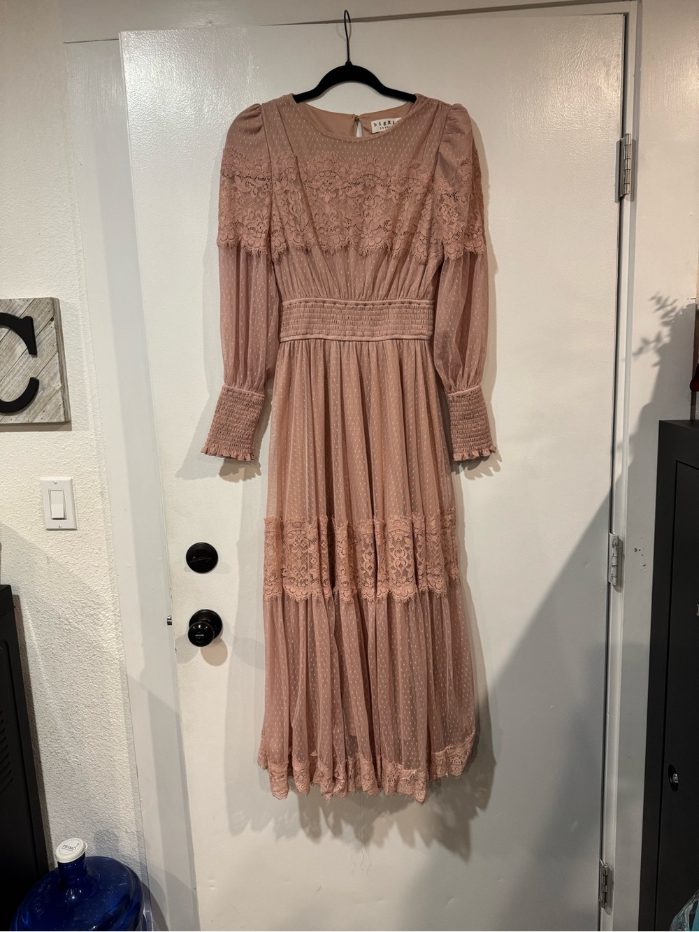 Smocked Waist Lace Maxi Dress in Dusty Rose/Blush.